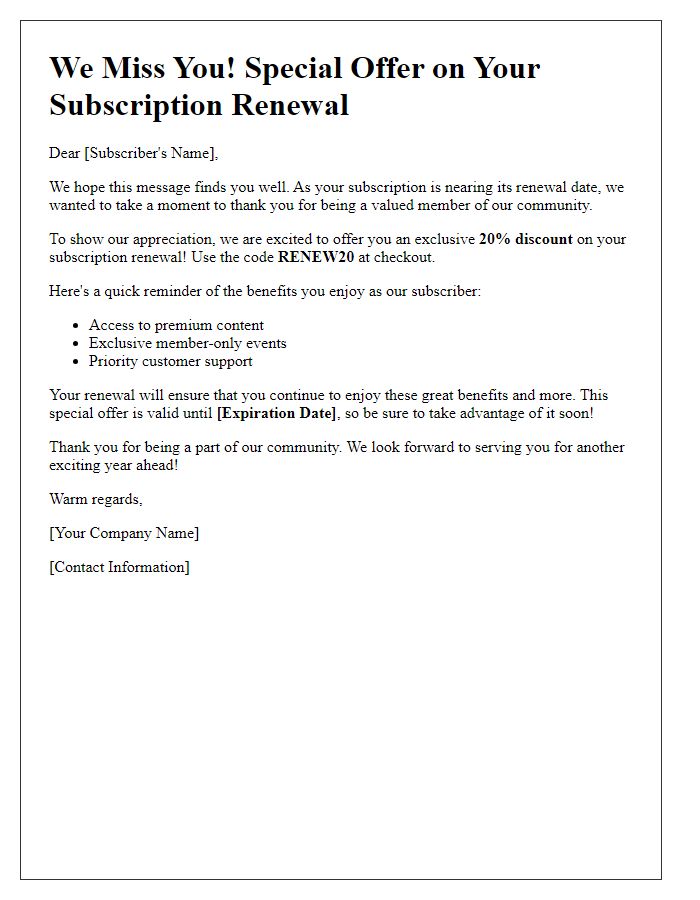 Letter template of subscription renewal special offer