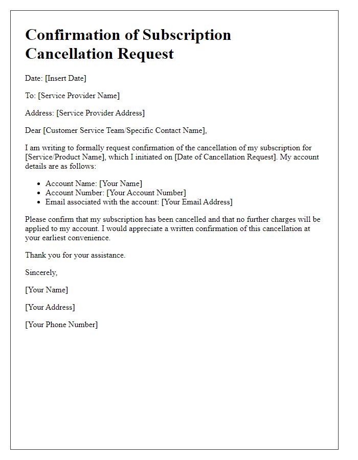 Letter template of confirmation request regarding subscription cancellation