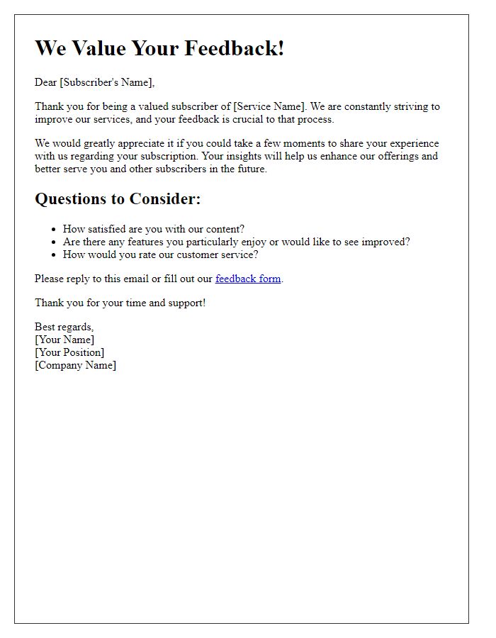 Letter template of feedback request for subscription experience