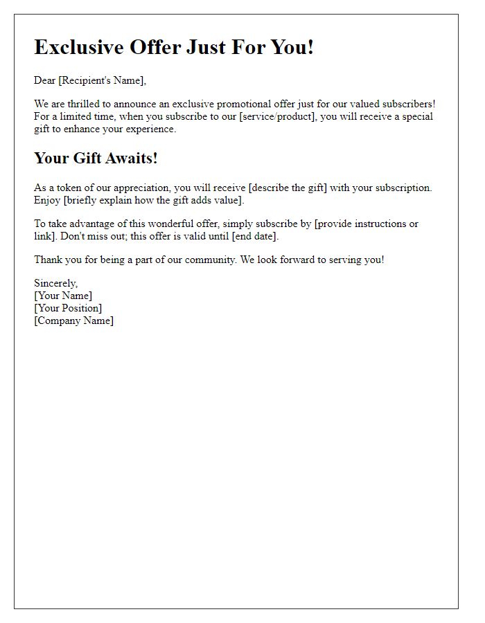 Letter template of promotional subscription gift offer