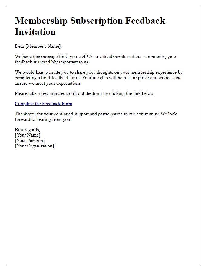 Letter template of membership subscription feedback request invitation