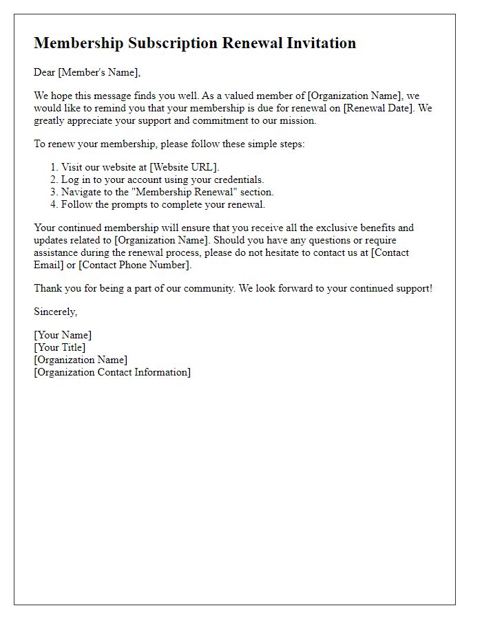 Letter template of membership subscription renewal invitation