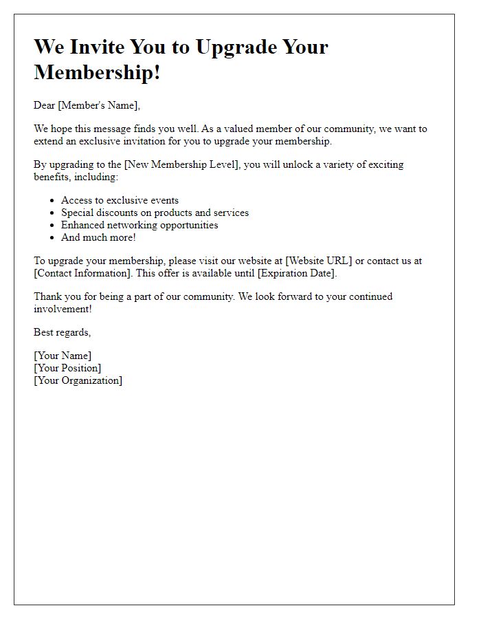 Letter template of membership subscription upgrade invitation