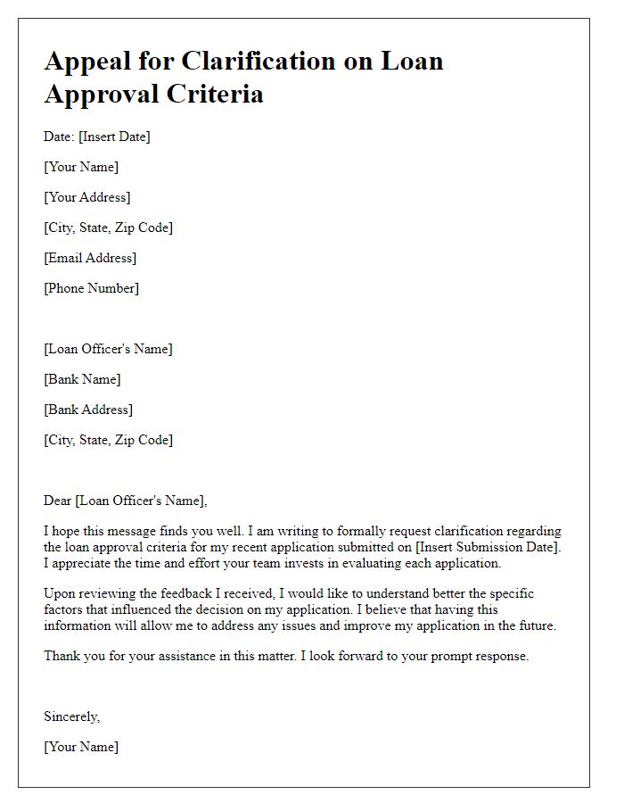 Letter template of appeal for clarification on loan approval criteria