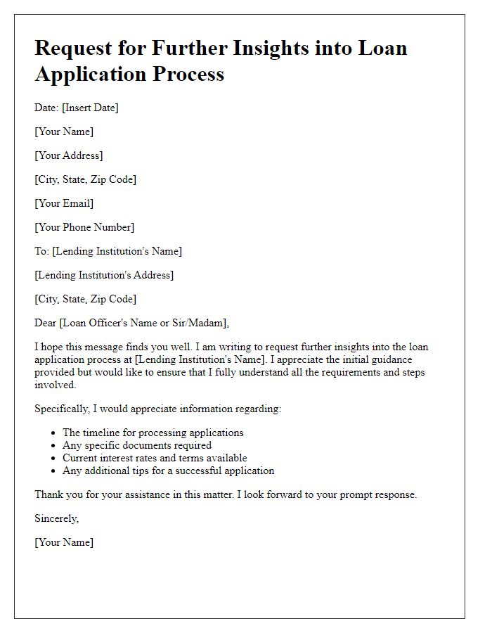 Letter template of request for further insights into loan application process