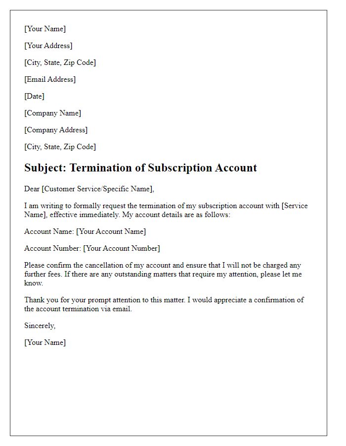 Letter template of account termination for subscription services