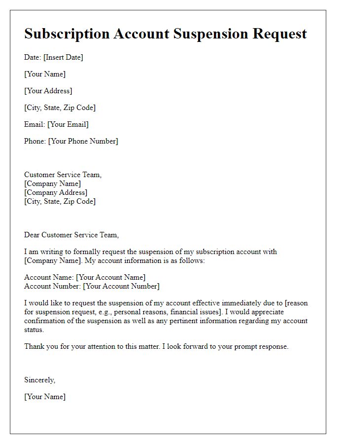 Letter template of subscription account suspension request