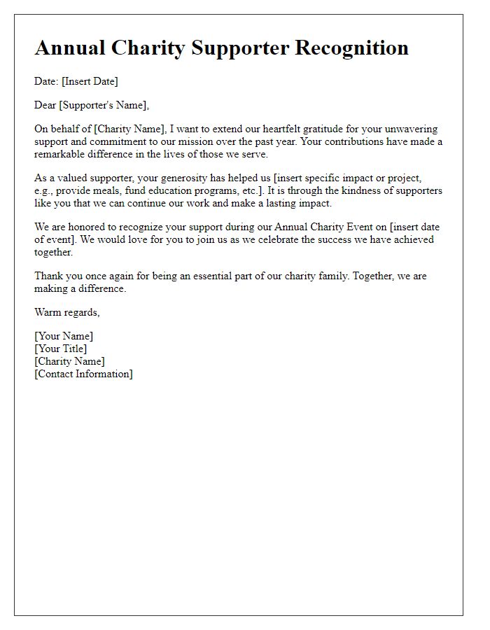 Letter template of recognition for annual charity supporters