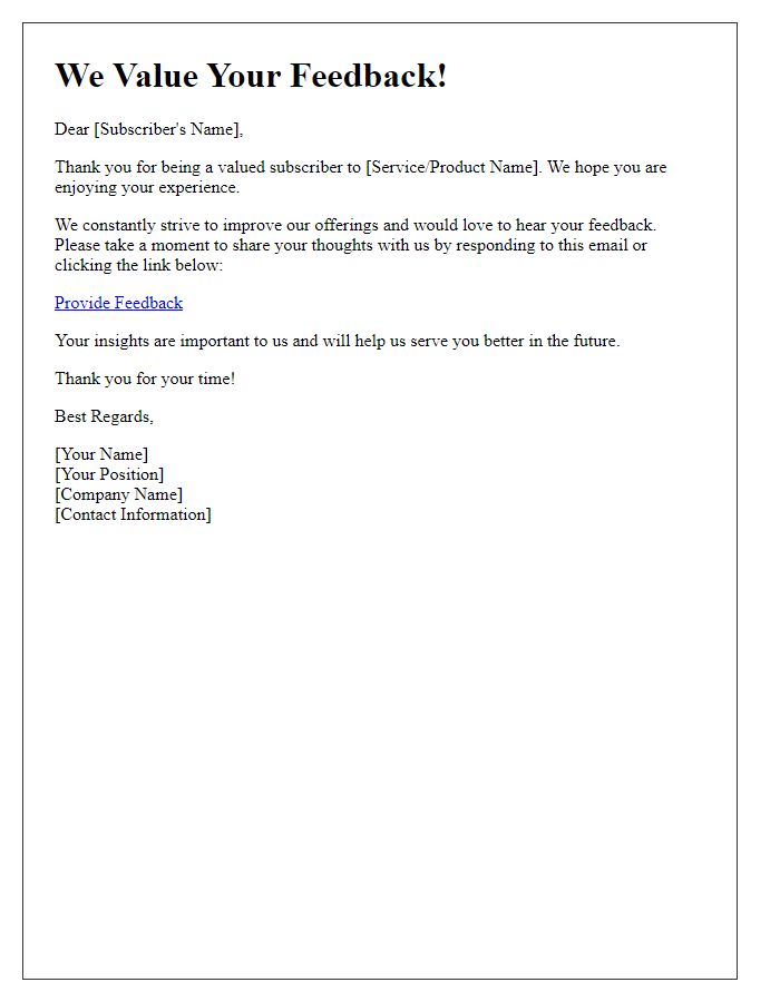 Letter template of subscription feedback request