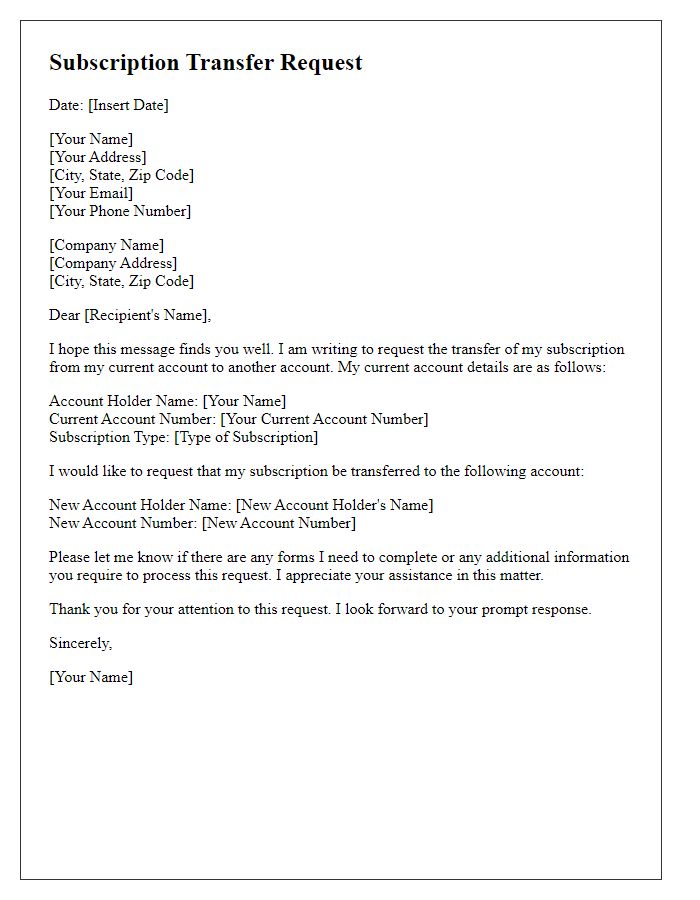 Letter template of subscription transfer to another account