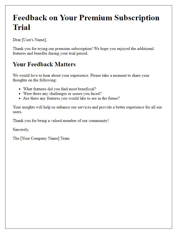 Letter template of premium subscription trial feedback