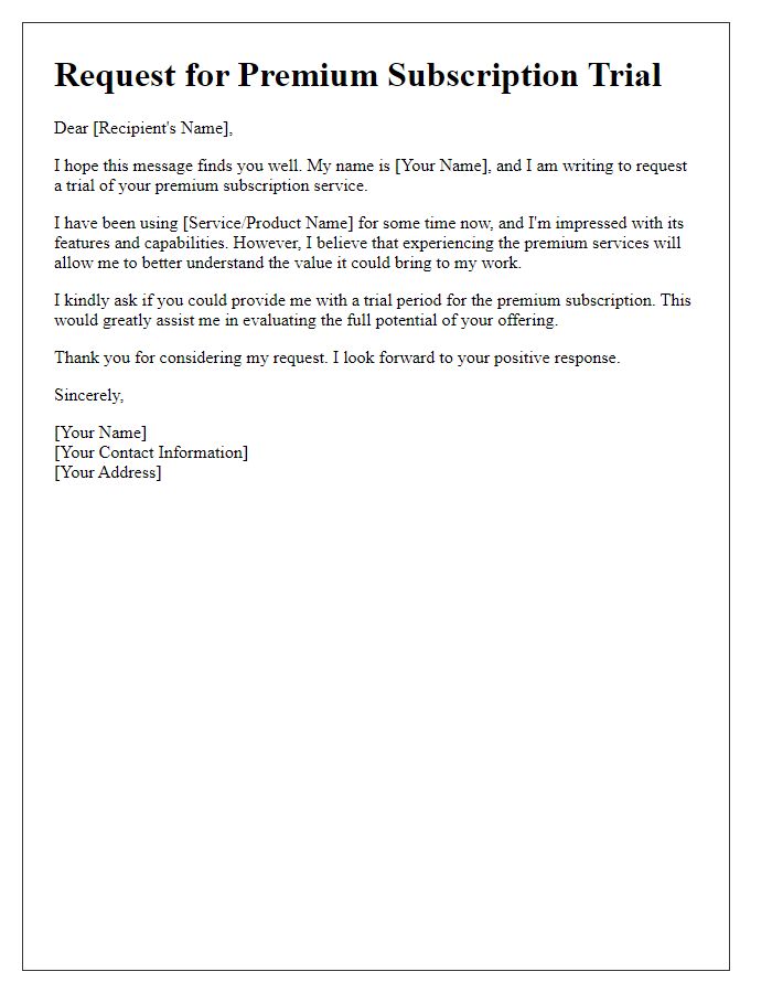 Letter template of premium subscription trial request