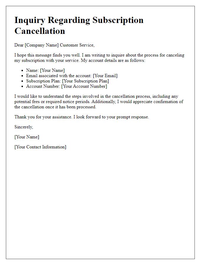 Letter template of inquiry for subscription cancellation process