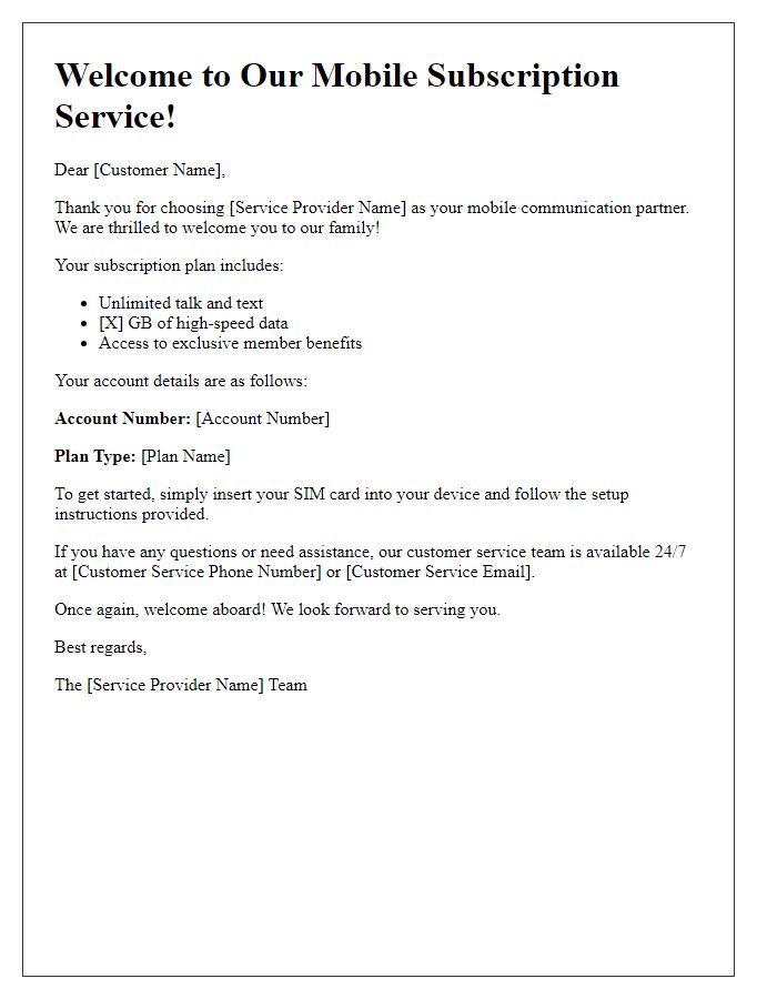 Letter template of mobile subscription service for new customers