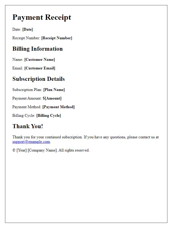 Letter template of recurring subscription payment receipt