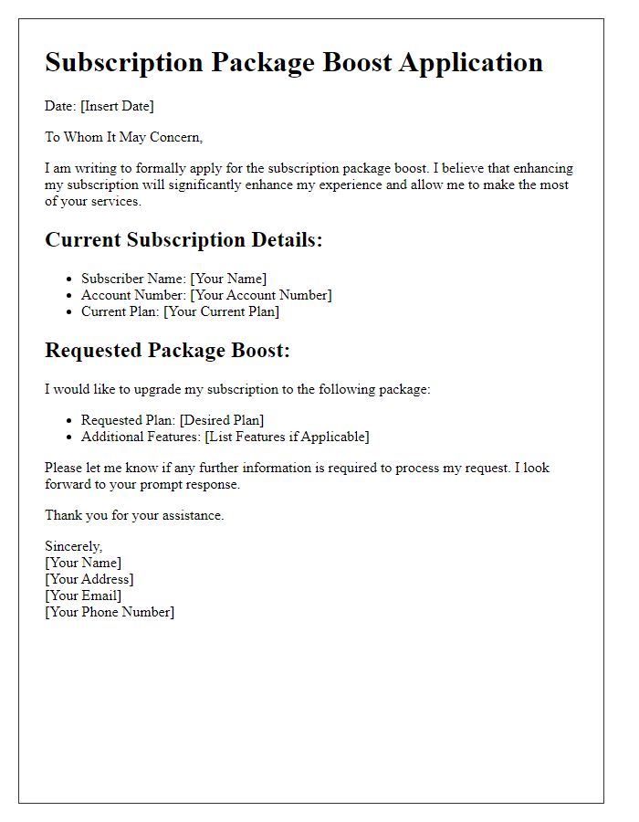 Letter template of subscription package boost application