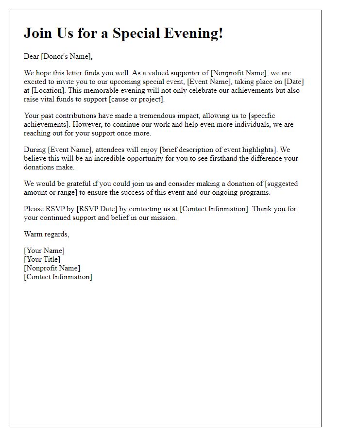 Letter template of nonprofit fundraising appeal for special event