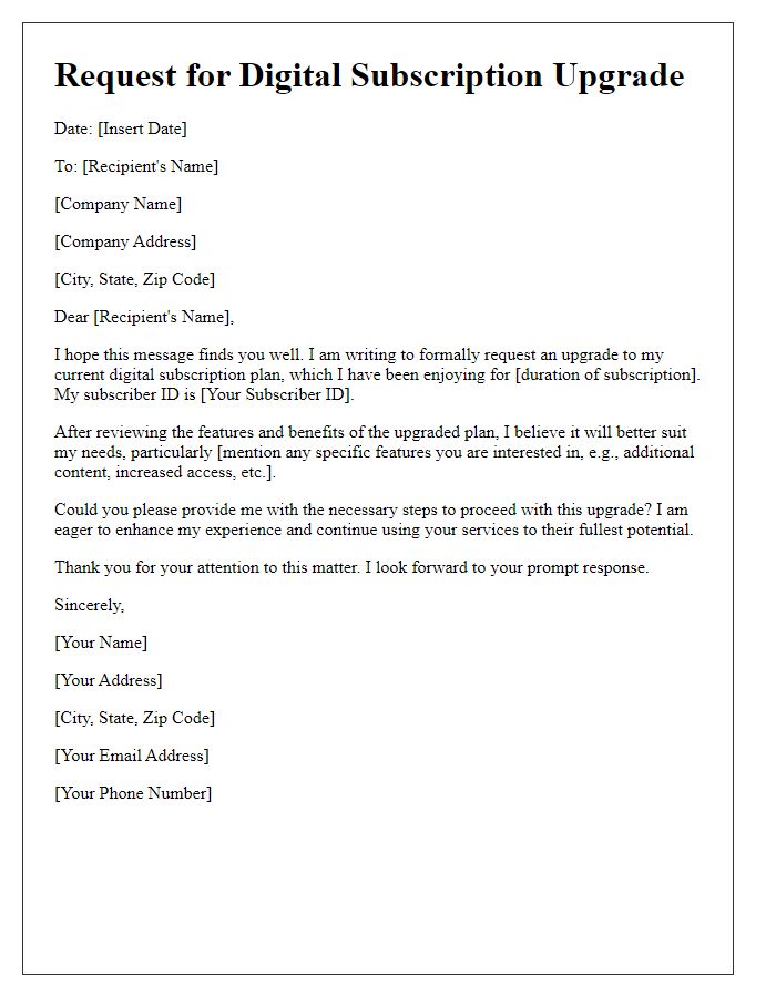 Letter template of digital subscription upgrade request