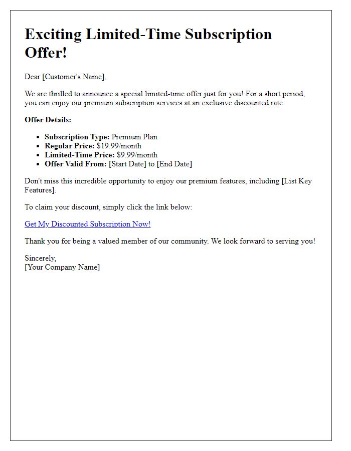 Letter template of limited-time subscription offer.