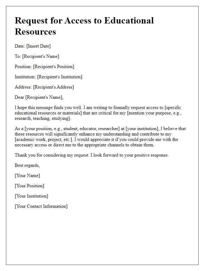 Letter template of educational resource access request