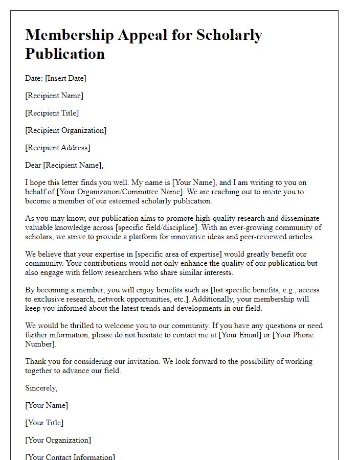 Letter template of scholarly publication membership appeal