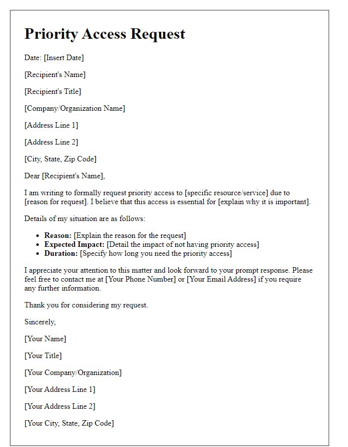 Letter template of priority access request