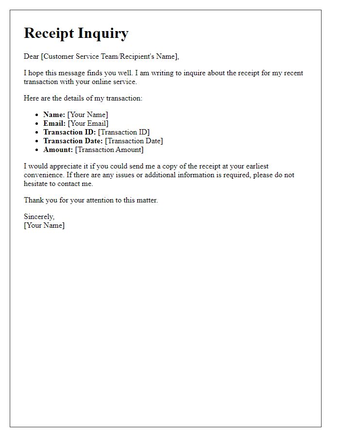 Letter template of online service receipt inquiry