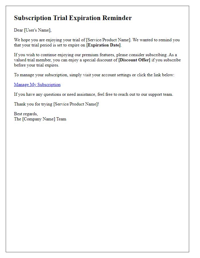 Letter template of subscription trial expiration message