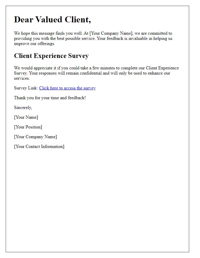 Letter template of Client Experience Survey