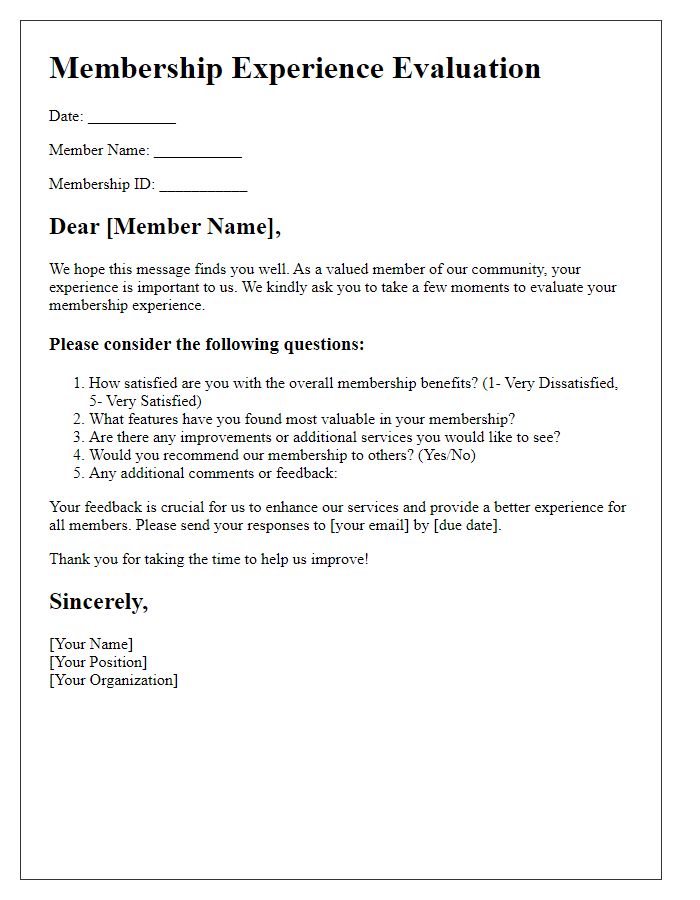 Letter template of Membership Experience Evaluation