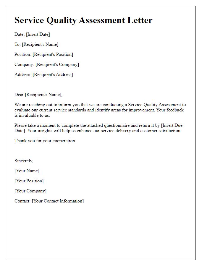 Letter template of Service Quality Assessment