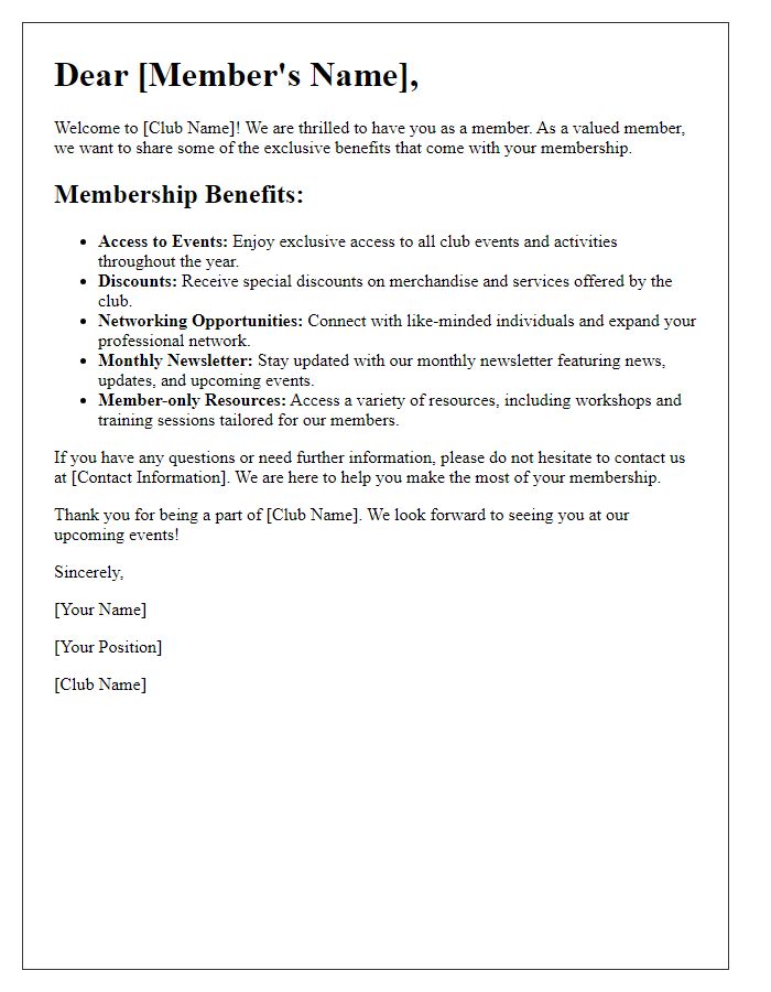 Letter template of club membership benefits explanation