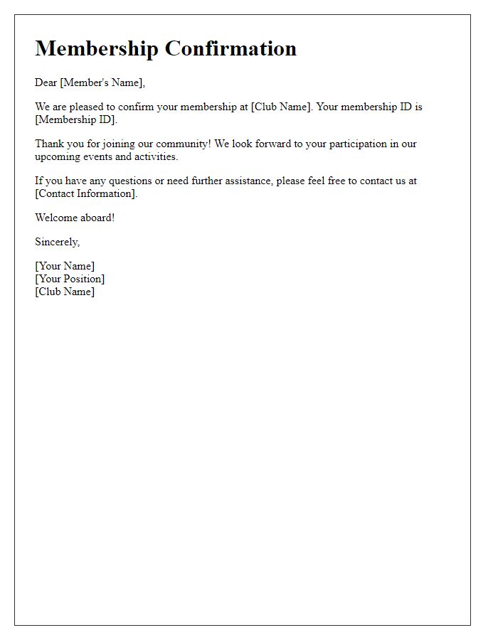 Letter template of club membership confirmation