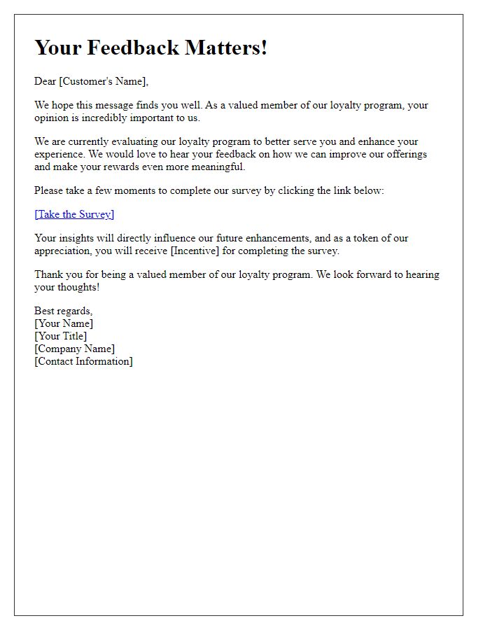 Letter template of feedback request for loyalty program enhancement