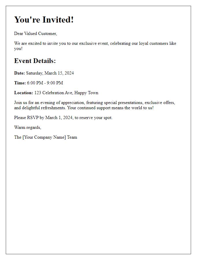 Letter template of special event invitation for loyal customers