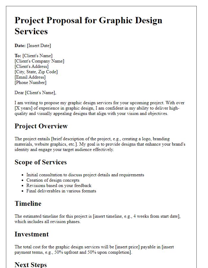 Letter template of freelance project proposal for graphic design services