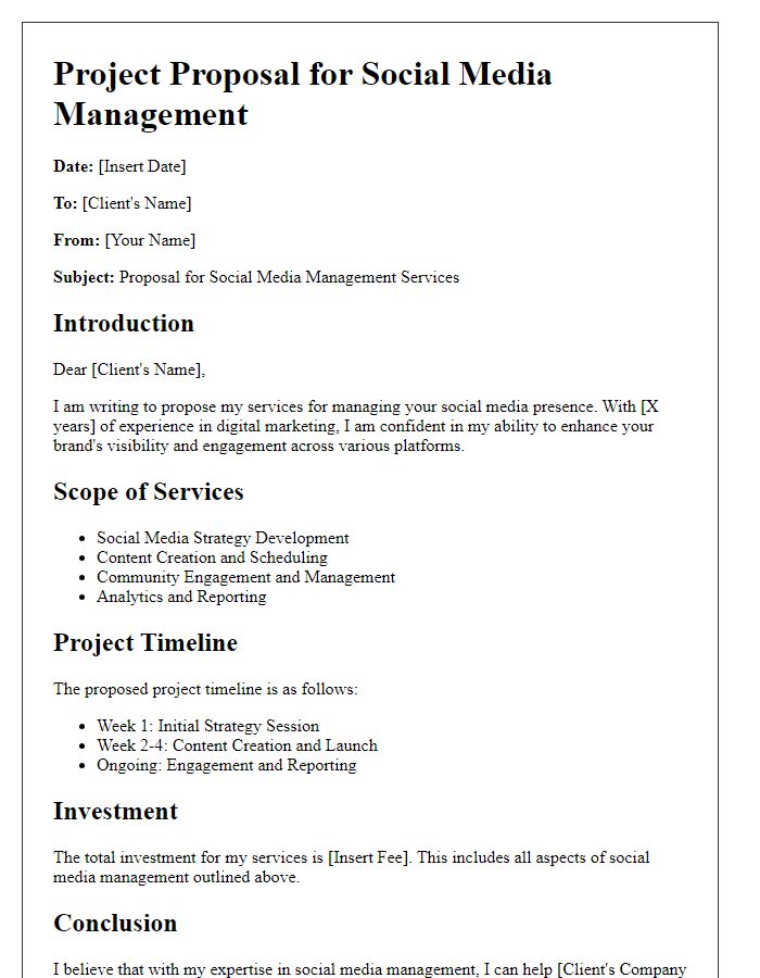 Letter template of freelance project proposal for social media management