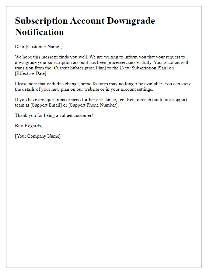 Letter template of subscription account downgrade notification