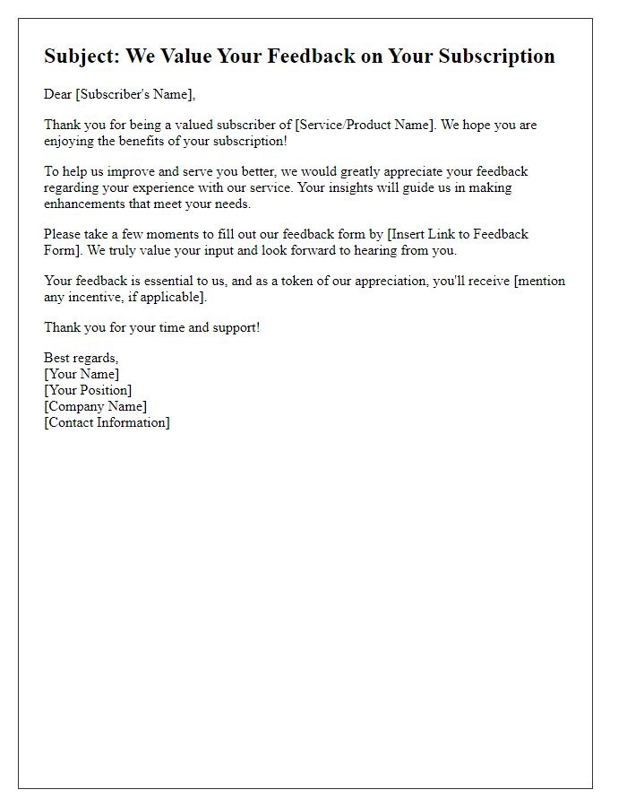 Letter template of subscription account feedback request