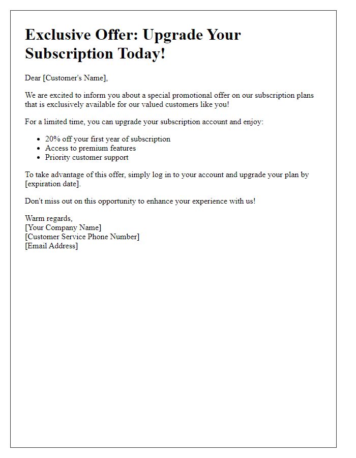 Letter template of subscription account promotional offer