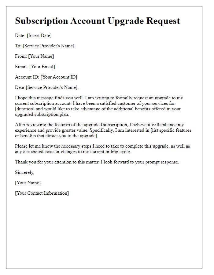 Letter template of subscription account upgrade request