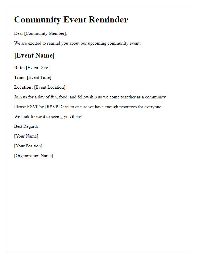 Letter template of community event reminders.