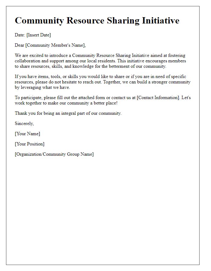 Letter template of community resource sharing.