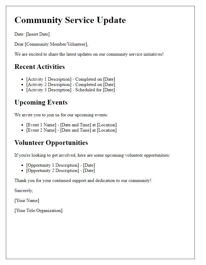 Letter template of community service updates.