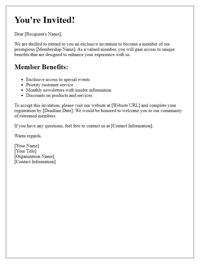 Letter template of exclusive member subscription invitation