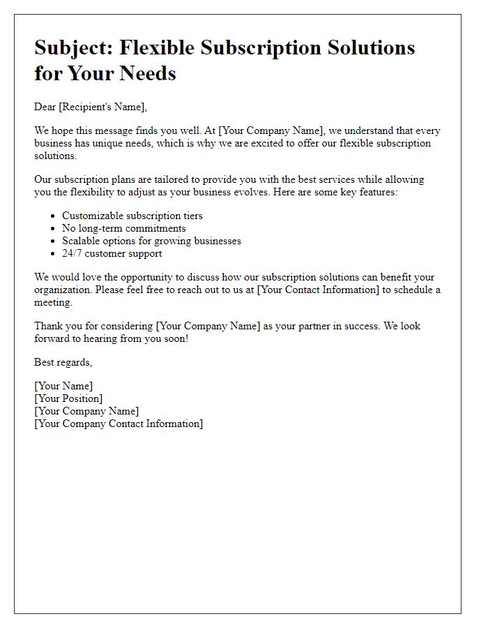 Letter template of flexible subscription solutions