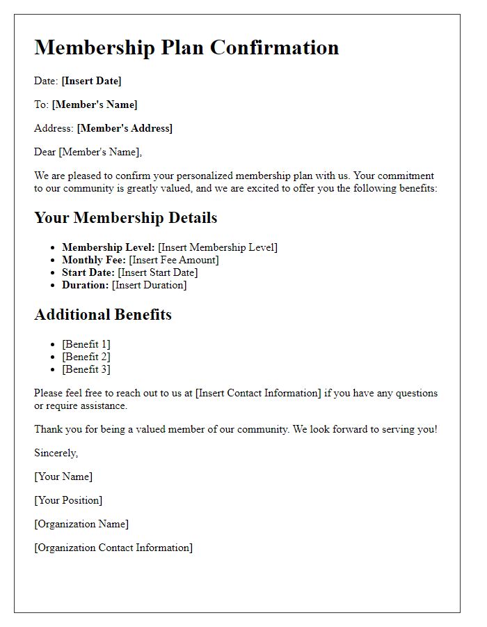 Letter template of individualized membership plans