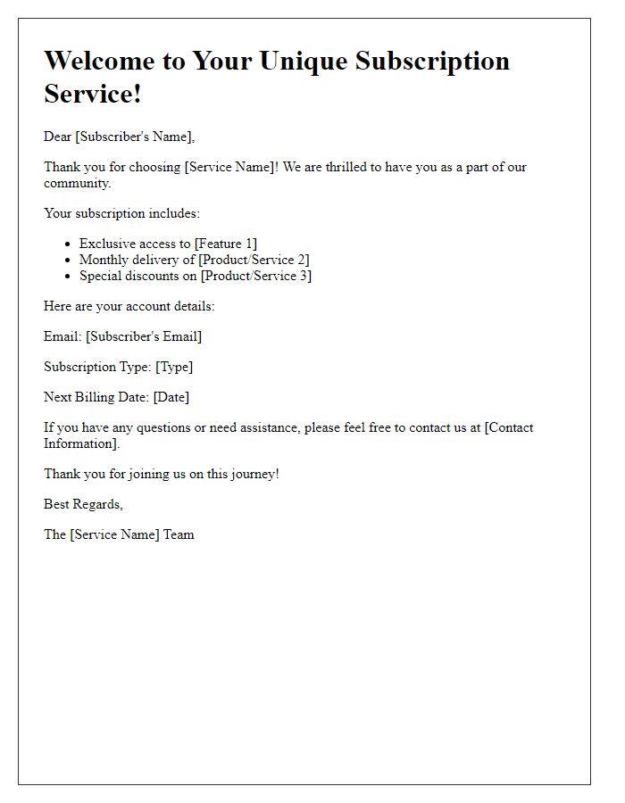 Letter template of unique subscription services