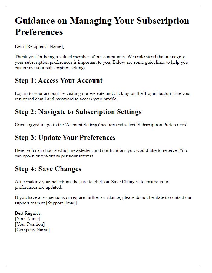 Letter template of guidance on managing your subscription preferences