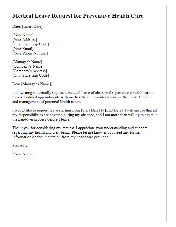 Letter template of medical leave request for preventive health care